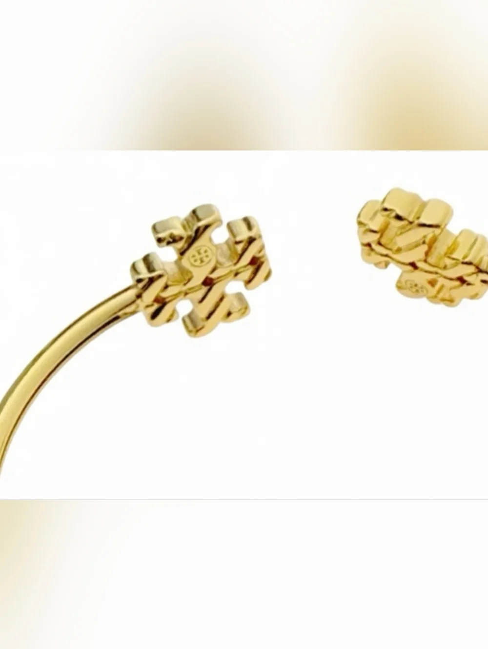 Tory Burch Gold Open Cuff Bracelet with Logo Ends